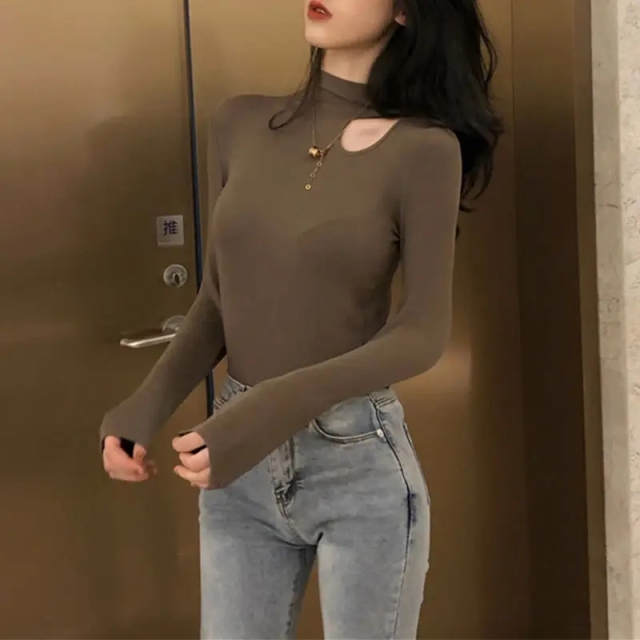 Long Sleeve Bodycon T Shirt Women White Black Turtleneck Tshirt Female Streetwear Hollow Out Ribbed Knitted Tshirt For Women,Shuliqi Apparel - Men's Clothing Wholesale Manufacturer,Long Sleeve Bodycon T Shirt Women White Black Turtleneck Tshirt Female Streetwear Hollow Out Ribbed Knitted Tshirt For Women