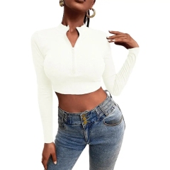 Women Autumn Tshirt Long Sleeves Zipper Fit Casual Turtleneck White Knitted Crop Top Turtleneck Sweatshirt For Women,Shuliqi Apparel - Men's Clothing Wholesale Manufacturer,Women Autumn Tshirt Long Sleeves Zipper Fit Casual Turtleneck White Knitted Crop Top Turtleneck Sweatshirt For Women
