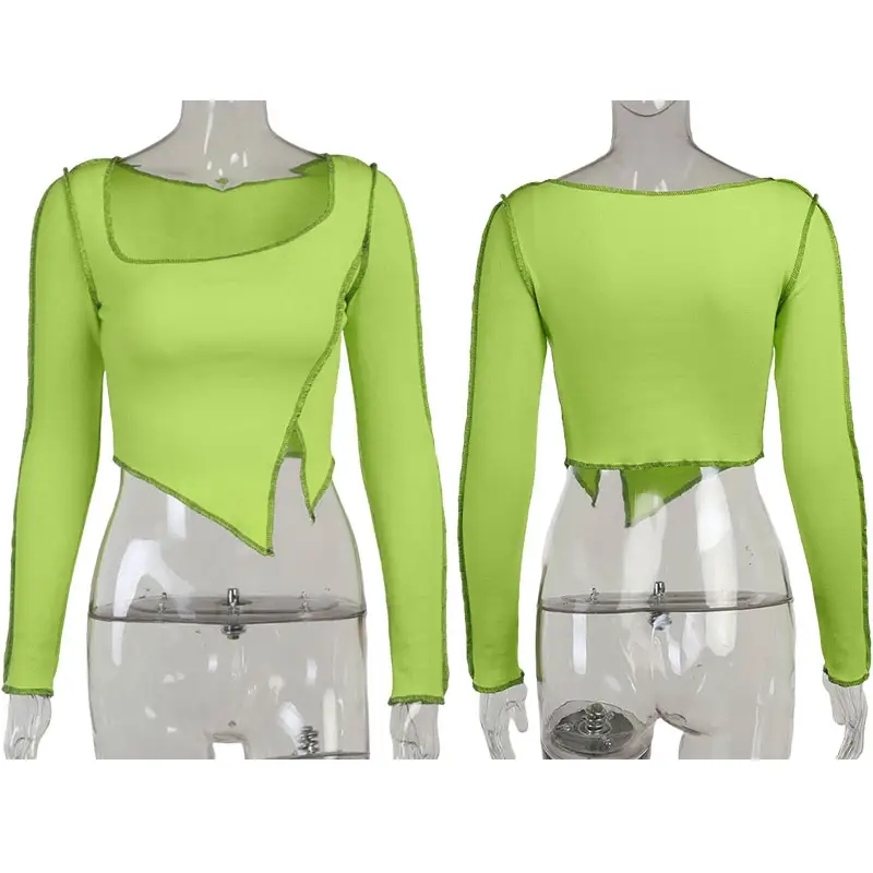 Long Sleeve Ribbed Stretchy Crop Top Skinny One Shoulder Patchwork Women Asymmetry Tank Striped Patchwork Tops,Shuliqi Apparel - Men's Clothing Wholesale Manufacturer,Long Sleeve Ribbed Stretchy Crop Top Skinny One Shoulder Patchwork Women Asymmetry Tank Striped Patchwork Tops
