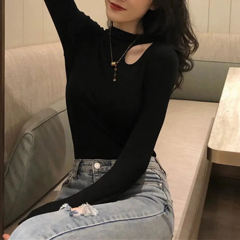 Long Sleeve Bodycon T Shirt Women White Black Turtleneck Tshirt Female Streetwear Hollow Out Ribbed Knitted Tshirt For Women,Shuliqi Apparel - Men's Clothing Wholesale Manufacturer,Long Sleeve Bodycon T Shirt Women White Black Turtleneck Tshirt Female Streetwear Hollow Out Ribbed Knitted Tshirt For Women