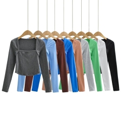 New Cotton Spring Autumn Slim Blouse Long Sleeve Sexy T Shirt Ladies Square Collar Casual Cropped Tops Blouses,Shuliqi Apparel - Men's Clothing Wholesale Manufacturer,New Cotton Spring Autumn Slim Blouse Long Sleeve Sexy T Shirt Ladies Square Collar Casual Cropped Tops Blouses