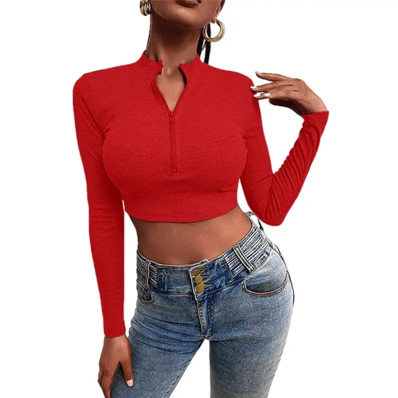 Women Autumn Tshirt Long Sleeves Zipper Fit Casual Turtleneck White Knitted Crop Top Turtleneck Sweatshirt For Women,Shuliqi Apparel - Men's Clothing Wholesale Manufacturer,Women Autumn Tshirt Long Sleeves Zipper Fit Casual Turtleneck White Knitted Crop Top Turtleneck Sweatshirt For Women