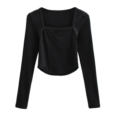 New Cotton Spring Autumn Slim Blouse Long Sleeve Sexy T Shirt Ladies Square Collar Casual Cropped Tops Blouses,Shuliqi Apparel - Men's Clothing Wholesale Manufacturer,New Cotton Spring Autumn Slim Blouse Long Sleeve Sexy T Shirt Ladies Square Collar Casual Cropped Tops Blouses
