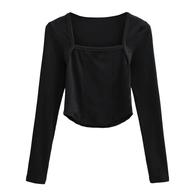 New Cotton Spring Autumn Slim Blouse Long Sleeve Sexy T Shirt Ladies Square Collar Casual Cropped Tops Blouses,Shuliqi Apparel - Men's Clothing Wholesale Manufacturer,New Cotton Spring Autumn Slim Blouse Long Sleeve Sexy T Shirt Ladies Square Collar Casual Cropped Tops Blouses