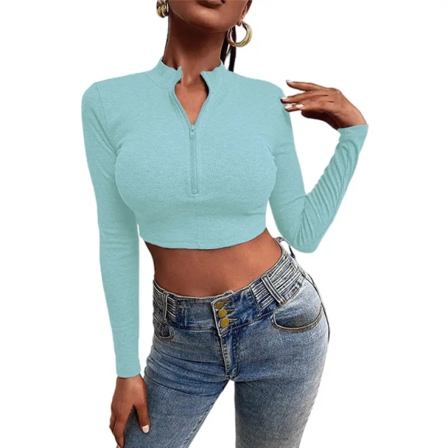 Women Autumn Tshirt Long Sleeves Zipper Fit Casual Turtleneck White Knitted Crop Top Turtleneck Sweatshirt For Women,Shuliqi Apparel - Men's Clothing Wholesale Manufacturer,Women Autumn Tshirt Long Sleeves Zipper Fit Casual Turtleneck White Knitted Crop Top Turtleneck Sweatshirt For Women