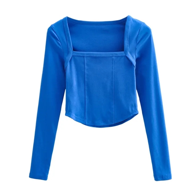 New Cotton Spring Autumn Slim Blouse Long Sleeve Sexy T Shirt Ladies Square Collar Casual Cropped Tops Blouses,Shuliqi Apparel - Men's Clothing Wholesale Manufacturer,New Cotton Spring Autumn Slim Blouse Long Sleeve Sexy T Shirt Ladies Square Collar Casual Cropped Tops Blouses