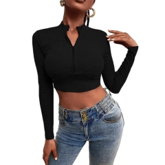 Women Autumn Tshirt Long Sleeves Zipper Fit Casual Turtleneck White Knitted Crop Top Turtleneck Sweatshirt For Women,Shuliqi Apparel - Men's Clothing Wholesale Manufacturer,Women Autumn Tshirt Long Sleeves Zipper Fit Casual Turtleneck White Knitted Crop Top Turtleneck Sweatshirt For Women
