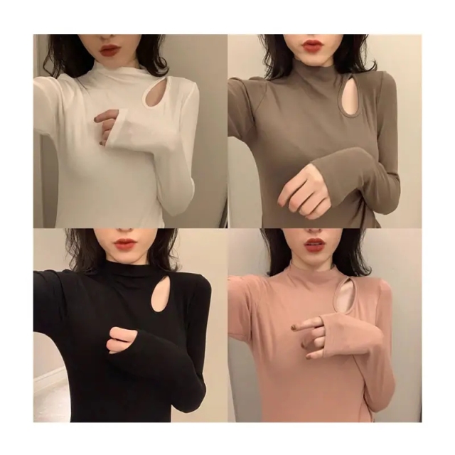 Long Sleeve Bodycon T Shirt Women White Black Turtleneck Tshirt Female Streetwear Hollow Out Ribbed Knitted Tshirt For Women,Shuliqi Apparel - Men's Clothing Wholesale Manufacturer,Long Sleeve Bodycon T Shirt Women White Black Turtleneck Tshirt Female Streetwear Hollow Out Ribbed Knitted Tshirt For Women