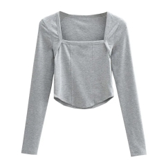 New Cotton Spring Autumn Slim Blouse Long Sleeve Sexy T Shirt Ladies Square Collar Casual Cropped Tops Blouses,Shuliqi Apparel - Men's Clothing Wholesale Manufacturer,New Cotton Spring Autumn Slim Blouse Long Sleeve Sexy T Shirt Ladies Square Collar Casual Cropped Tops Blouses