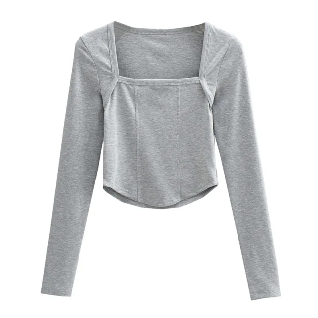 New Cotton Spring Autumn Slim Blouse Long Sleeve Sexy T Shirt Ladies Square Collar Casual Cropped Tops Blouses,Shuliqi Apparel - Men's Clothing Wholesale Manufacturer,New Cotton Spring Autumn Slim Blouse Long Sleeve Sexy T Shirt Ladies Square Collar Casual Cropped Tops Blouses