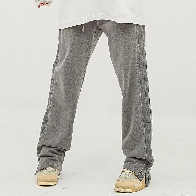 spring side wool hoop lower pant leg slit washed heavy weight sweatpants trend fashion pants men and women,Shuliqi Apparel - Men's Clothing Wholesale Manufacturer,spring side wool hoop lower pant leg slit washed heavy weight sweatpants trend fashion pants men and women