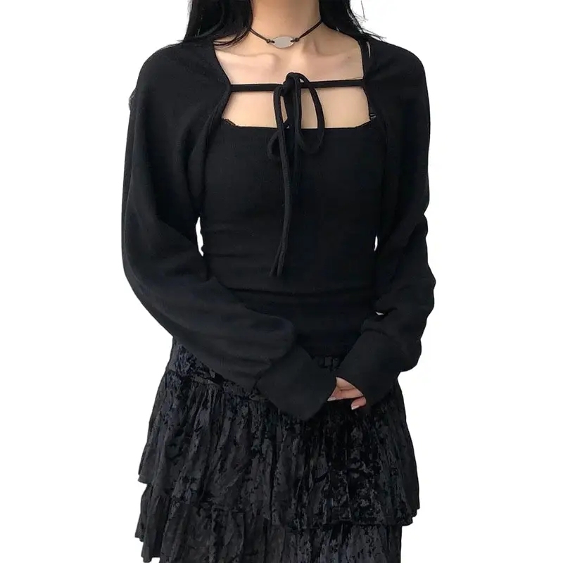 Casual Solid V Neck Knitted Short Tops Sexy Women Ladies Summer Slim Crop Tops Long Sleeve Crop Top,Shuliqi Apparel - Men's Clothing Wholesale Manufacturer,Casual Solid V Neck Knitted Short Tops Sexy Women Ladies Summer Slim Crop Tops Long Sleeve Crop Top