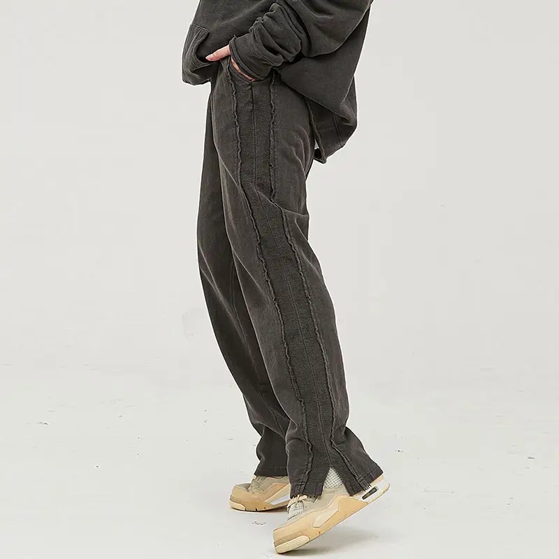 spring side wool hoop lower pant leg slit washed heavy weight sweatpants trend fashion pants men and women,Shuliqi Apparel - Men's Clothing Wholesale Manufacturer,spring side wool hoop lower pant leg slit washed heavy weight sweatpants trend fashion pants men and women