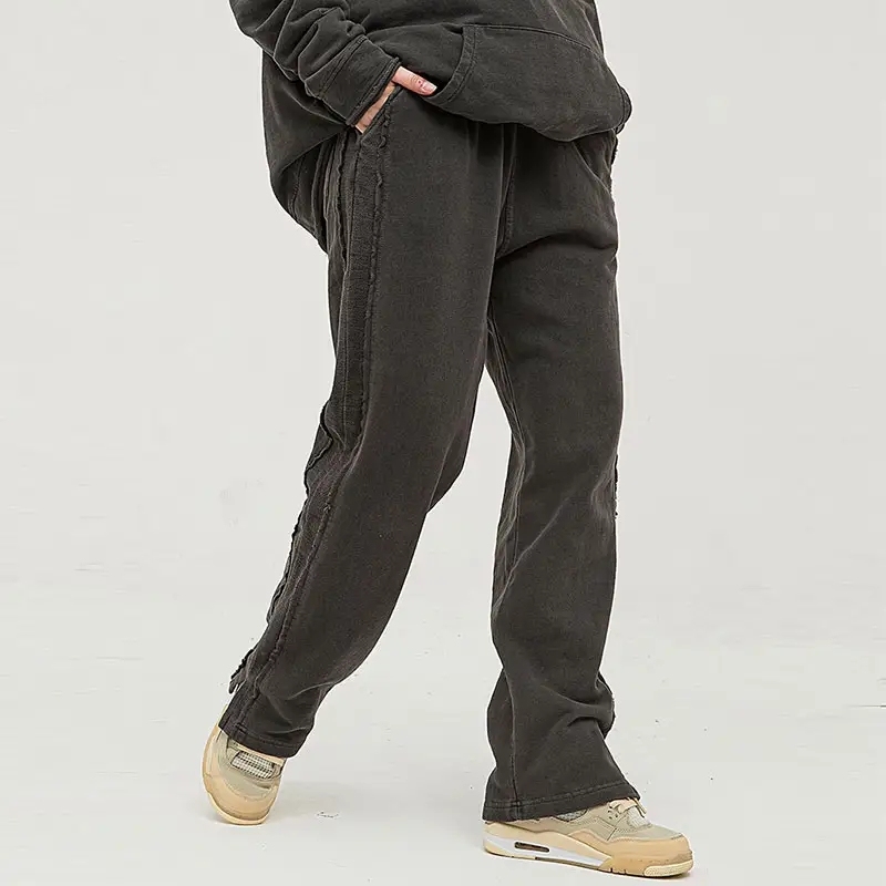 spring side wool hoop lower pant leg slit washed heavy weight sweatpants trend fashion pants men and women,Shuliqi Apparel - Men's Clothing Wholesale Manufacturer,spring side wool hoop lower pant leg slit washed heavy weight sweatpants trend fashion pants men and women
