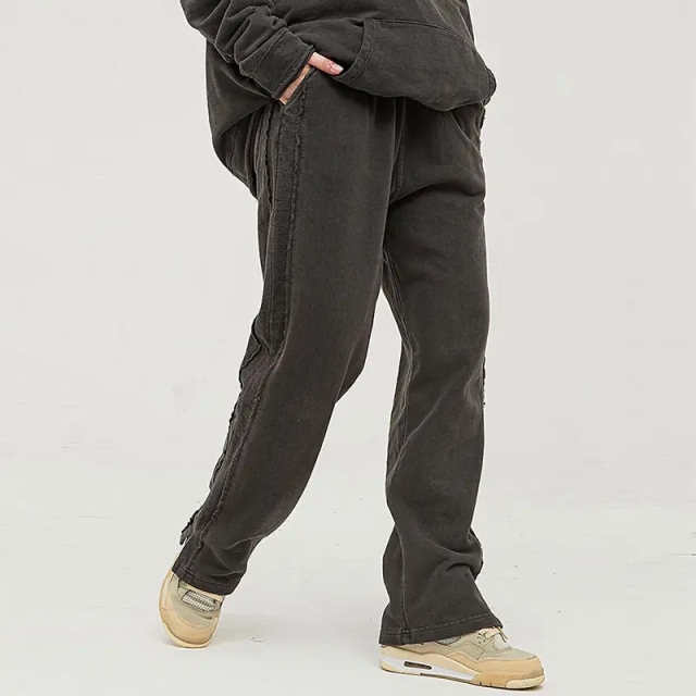 spring side wool hoop lower pant leg slit washed heavy weight sweatpants trend fashion pants men and women,Shuliqi Apparel - Men's Clothing Wholesale Manufacturer,spring side wool hoop lower pant leg slit washed heavy weight sweatpants trend fashion pants men and women