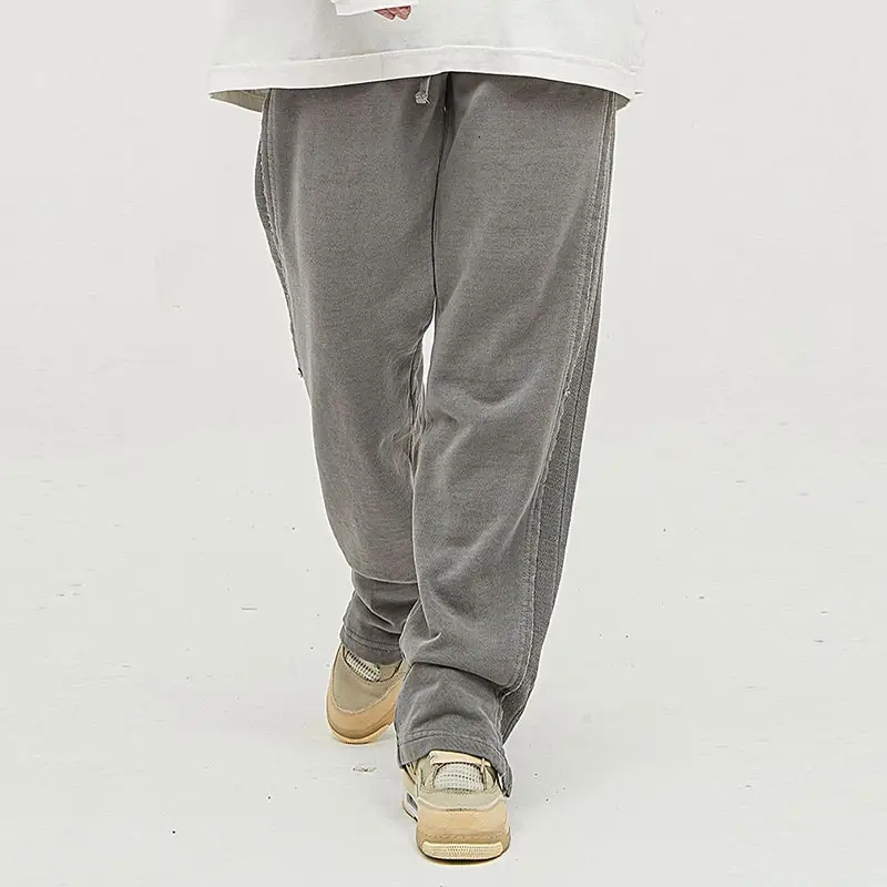spring side wool hoop lower pant leg slit washed heavy weight sweatpants trend fashion pants men and women,Shuliqi Apparel - Men's Clothing Wholesale Manufacturer,spring side wool hoop lower pant leg slit washed heavy weight sweatpants trend fashion pants men and women