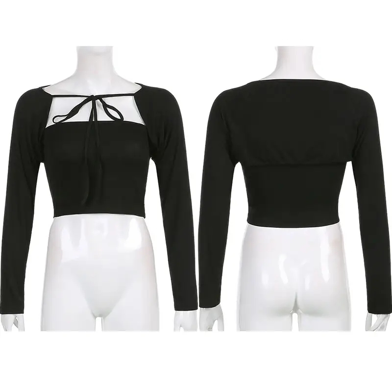 Casual Solid V Neck Knitted Short Tops Sexy Women Ladies Summer Slim Crop Tops Long Sleeve Crop Top,Shuliqi Apparel - Men's Clothing Wholesale Manufacturer,Casual Solid V Neck Knitted Short Tops Sexy Women Ladies Summer Slim Crop Tops Long Sleeve Crop Top