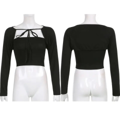 Casual Solid V Neck Knitted Short Tops Sexy Women Ladies Summer Slim Crop Tops Long Sleeve Crop Top,Shuliqi Apparel - Men's Clothing Wholesale Manufacturer,Casual Solid V Neck Knitted Short Tops Sexy Women Ladies Summer Slim Crop Tops Long Sleeve Crop Top