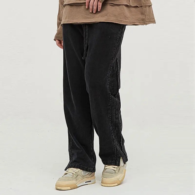 spring side wool hoop lower pant leg slit washed heavy weight sweatpants trend fashion pants men and women,Shuliqi Apparel - Men's Clothing Wholesale Manufacturer,spring side wool hoop lower pant leg slit washed heavy weight sweatpants trend fashion pants men and women