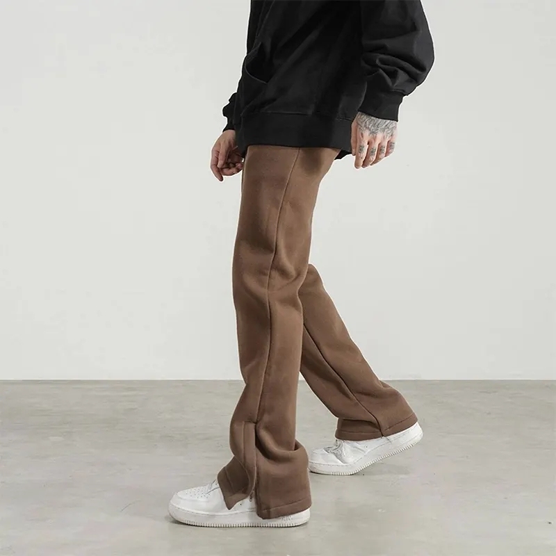 Wholesale Solid Color Men's Jogger Split Flare Pants Streetwear Casual Drawstring Sweat Trousers Designer,Shuliqi Apparel - Men's Clothing Wholesale Manufacturer,Wholesale Solid Color Men's Jogger Split Flare Pants Streetwear Casual Drawstring Sweat Trousers Designer