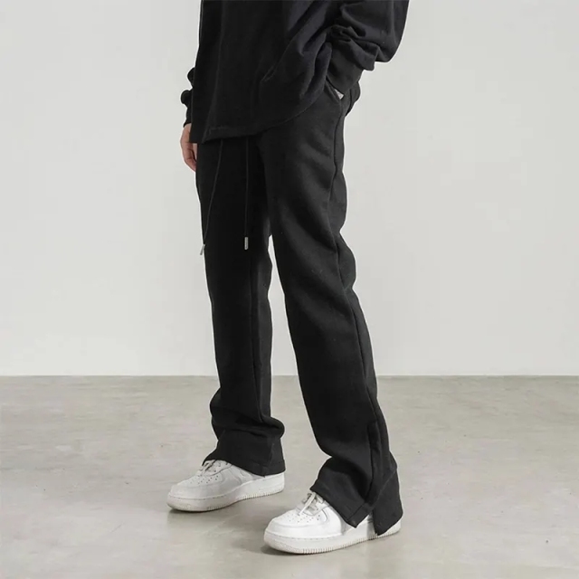 Wholesale Solid Color Men's Jogger Split Flare Pants Streetwear Casual Drawstring Sweat Trousers Designer,Shuliqi Apparel - Men's Clothing Wholesale Manufacturer,Wholesale Solid Color Men's Jogger Split Flare Pants Streetwear Casual Drawstring Sweat Trousers Designer