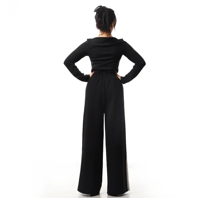 Summer Female Black Wide Leg Pants For Women High Waist Loose Minimalist Office Lady Trousers with Drawstring,Shuliqi Apparel - Men's Clothing Wholesale Manufacturer,Summer Female Black Wide Leg Pants For Women High Waist Loose Minimalist Office Lady Trousers with Drawstring