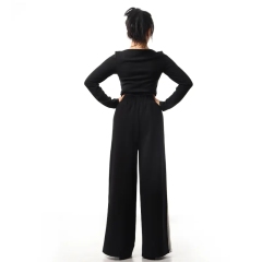 Summer Female Black Wide Leg Pants For Women High Waist Loose Minimalist Office Lady Trousers with Drawstring,Shuliqi Apparel - Men's Clothing Wholesale Manufacturer,Summer Female Black Wide Leg Pants For Women High Waist Loose Minimalist Office Lady Trousers with Drawstring