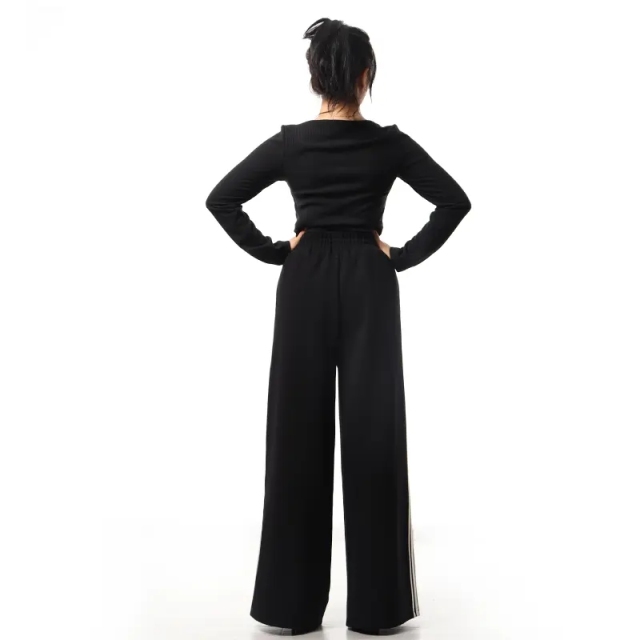 Summer Female Black Wide Leg Pants For Women High Waist Loose Minimalist Office Lady Trousers with Drawstring,Shuliqi Apparel - Men's Clothing Wholesale Manufacturer,Summer Female Black Wide Leg Pants For Women High Waist Loose Minimalist Office Lady Trousers with Drawstring
