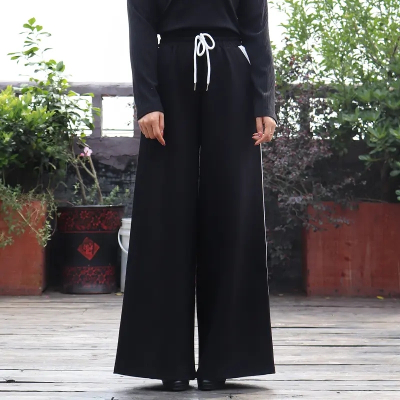 Summer Female Black Wide Leg Pants For Women High Waist Loose Minimalist Office Lady Trousers with Drawstring,Shuliqi Apparel - Men's Clothing Wholesale Manufacturer,Summer Female Black Wide Leg Pants For Women High Waist Loose Minimalist Office Lady Trousers with Drawstring