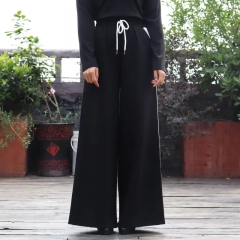 Summer Female Black Wide Leg Pants For Women High Waist Loose Minimalist Office Lady Trousers with Drawstring,Shuliqi Apparel - Men's Clothing Wholesale Manufacturer,Summer Female Black Wide Leg Pants For Women High Waist Loose Minimalist Office Lady Trousers with Drawstring