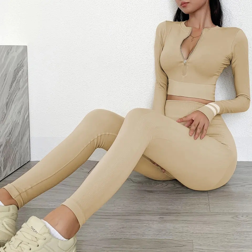 Wholesale tights hip workout leggings set high waisted gym long sleeve yoga set,Shuliqi Apparel - Men's Clothing Wholesale Manufacturer,Wholesale tights hip workout leggings set high waisted gym long sleeve yoga set
