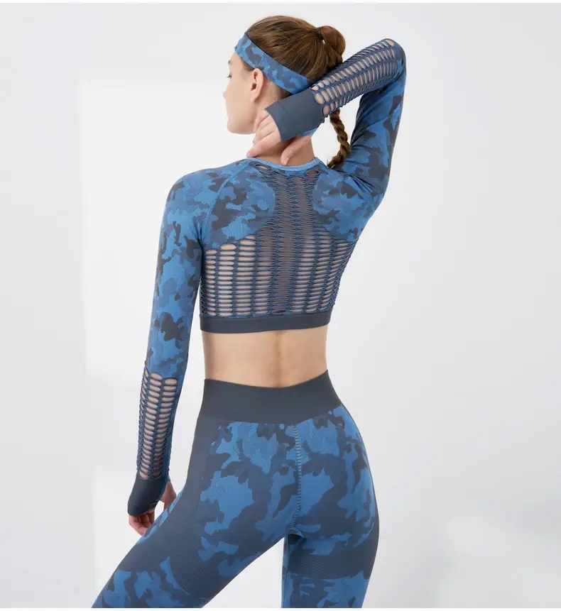 Camouflage Crop Top Bra Leggings Long Sleeve Sport Fitness Yoga Pants Camo Workout Two Pcs Yoga Sets,Shuliqi Apparel - Men's Clothing Wholesale Manufacturer,Camouflage Crop Top Bra Leggings Long Sleeve Sport Fitness Yoga Pants Camo Workout Two Pcs Yoga Sets