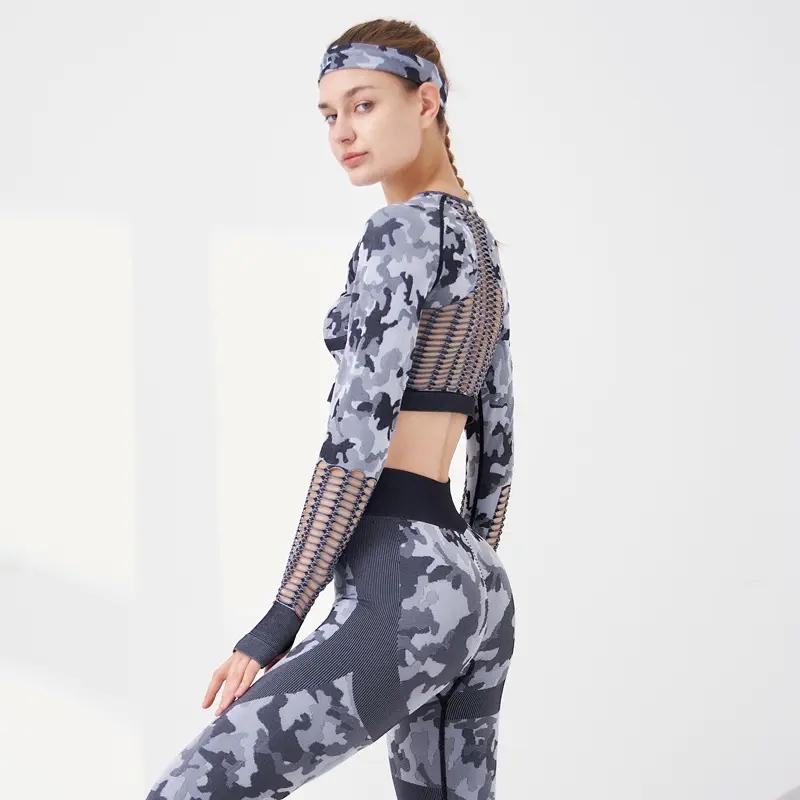 Camouflage Crop Top Bra Leggings Long Sleeve Sport Fitness Yoga Pants Camo Workout Two Pcs Yoga Sets,Shuliqi Apparel - Men's Clothing Wholesale Manufacturer,Camouflage Crop Top Bra Leggings Long Sleeve Sport Fitness Yoga Pants Camo Workout Two Pcs Yoga Sets