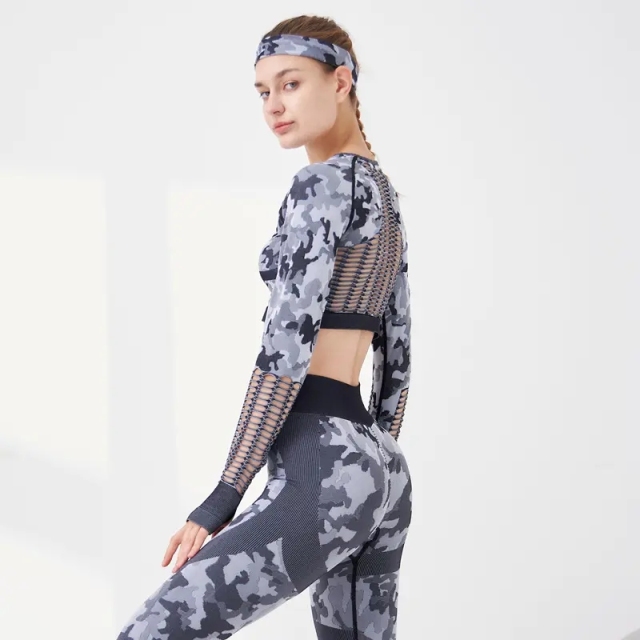 Camouflage Crop Top Bra Leggings Long Sleeve Sport Fitness Yoga Pants Camo Workout Two Pcs Yoga Sets,Shuliqi Apparel - Men's Clothing Wholesale Manufacturer,Camouflage Crop Top Bra Leggings Long Sleeve Sport Fitness Yoga Pants Camo Workout Two Pcs Yoga Sets