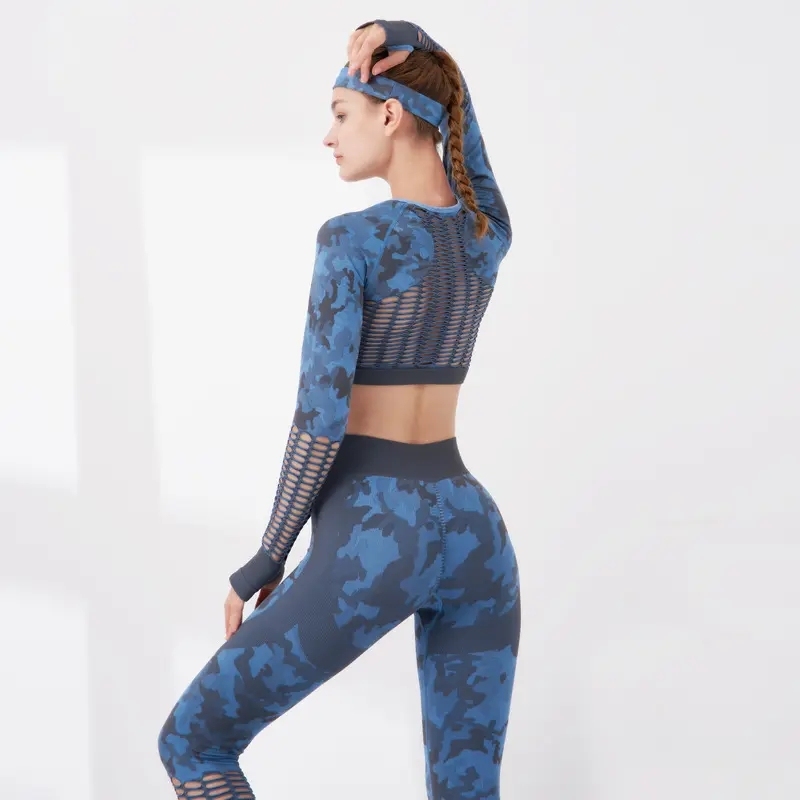 Camouflage Crop Top Bra Leggings Long Sleeve Sport Fitness Yoga Pants Camo Workout Two Pcs Yoga Sets,Shuliqi Apparel - Men's Clothing Wholesale Manufacturer,Camouflage Crop Top Bra Leggings Long Sleeve Sport Fitness Yoga Pants Camo Workout Two Pcs Yoga Sets