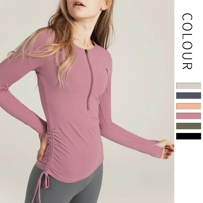 Wholesale Custom Half Zipper Gym Crop Top Yoga Long Sleeve Fitness Clothing Womens Activewear With Drawstring,Shuliqi Apparel - Men's Clothing Wholesale Manufacturer,Wholesale Custom Half Zipper Gym Crop Top Yoga Long Sleeve Fitness Clothing Womens Activewear With Drawstring