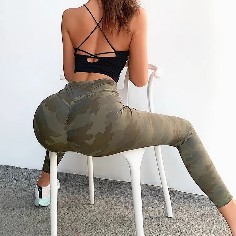 Close Fitting Skinny Army Green Color Seamless High Waist Quick Dry Camouflage Yoga Pants,Shuliqi Apparel - Men's Clothing Wholesale Manufacturer,Close Fitting Skinny Army Green Color Seamless High Waist Quick Dry Camouflage Yoga Pants