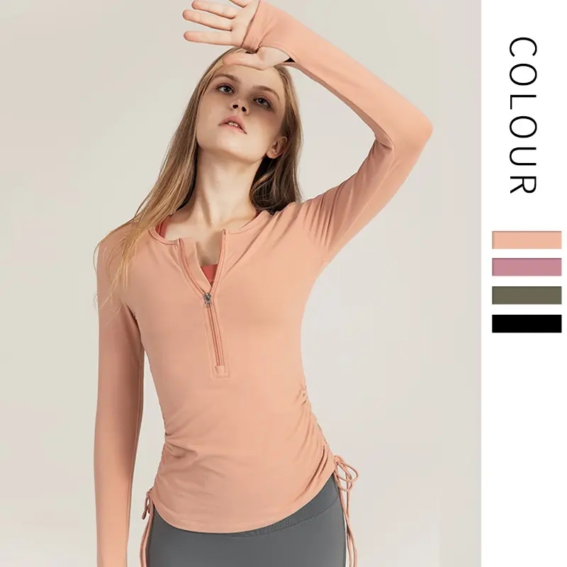 Wholesale Custom Half Zipper Gym Crop Top Yoga Long Sleeve Fitness Clothing Womens Activewear With Drawstring,Shuliqi Apparel - Men's Clothing Wholesale Manufacturer,Wholesale Custom Half Zipper Gym Crop Top Yoga Long Sleeve Fitness Clothing Womens Activewear With Drawstring