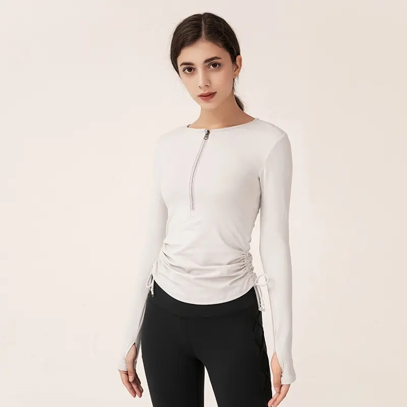 Wholesale Custom Half Zipper Gym Crop Top Yoga Long Sleeve Fitness Clothing Womens Activewear With Drawstring,Shuliqi Apparel - Men's Clothing Wholesale Manufacturer,Wholesale Custom Half Zipper Gym Crop Top Yoga Long Sleeve Fitness Clothing Womens Activewear With Drawstring