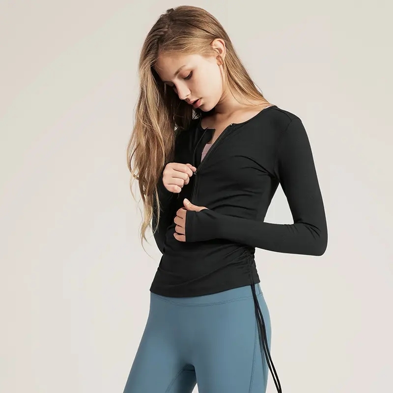 Wholesale Custom Half Zipper Gym Crop Top Yoga Long Sleeve Fitness Clothing Womens Activewear With Drawstring,Shuliqi Apparel - Men's Clothing Wholesale Manufacturer,Wholesale Custom Half Zipper Gym Crop Top Yoga Long Sleeve Fitness Clothing Womens Activewear With Drawstring