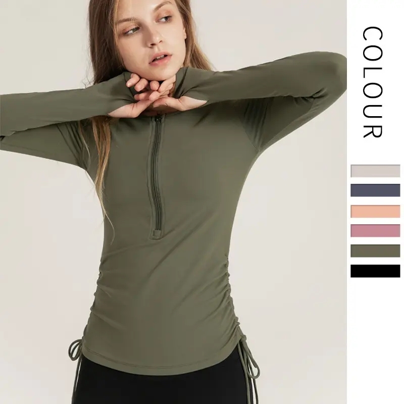 Wholesale Custom Half Zipper Gym Crop Top Yoga Long Sleeve Fitness Clothing Womens Activewear With Drawstring,Shuliqi Apparel - Men's Clothing Wholesale Manufacturer,Wholesale Custom Half Zipper Gym Crop Top Yoga Long Sleeve Fitness Clothing Womens Activewear With Drawstring