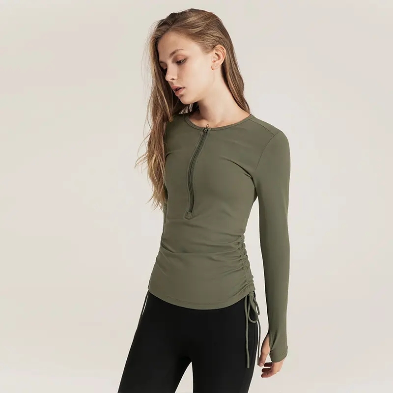 Wholesale Custom Half Zipper Gym Crop Top Yoga Long Sleeve Fitness Clothing Womens Activewear With Drawstring,Shuliqi Apparel - Men's Clothing Wholesale Manufacturer,Wholesale Custom Half Zipper Gym Crop Top Yoga Long Sleeve Fitness Clothing Womens Activewear With Drawstring