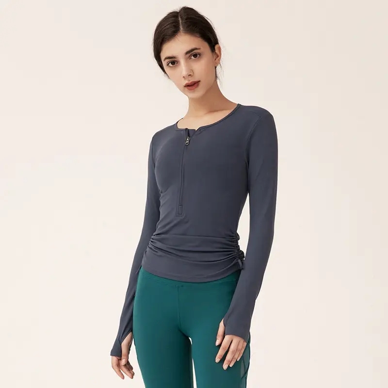 Wholesale Custom Half Zipper Gym Crop Top Yoga Long Sleeve Fitness Clothing Womens Activewear With Drawstring,Shuliqi Apparel - Men's Clothing Wholesale Manufacturer,Wholesale Custom Half Zipper Gym Crop Top Yoga Long Sleeve Fitness Clothing Womens Activewear With Drawstring
