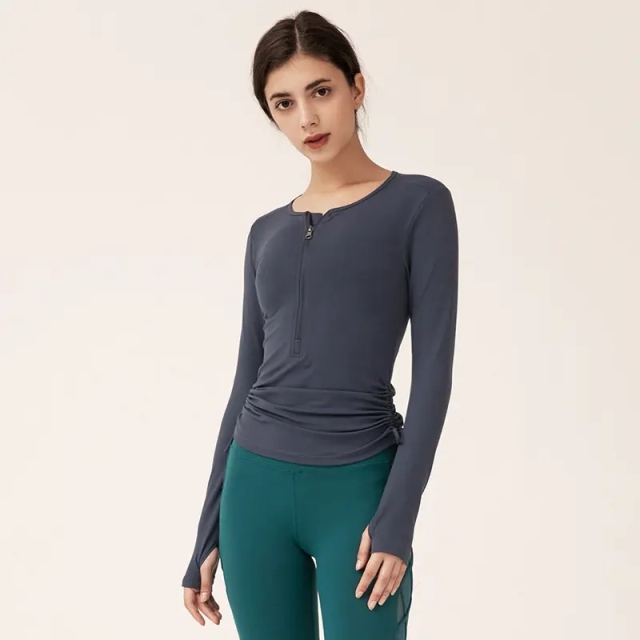 Wholesale Custom Half Zipper Gym Crop Top Yoga Long Sleeve Fitness Clothing Womens Activewear With Drawstring,Shuliqi Apparel - Men's Clothing Wholesale Manufacturer,Wholesale Custom Half Zipper Gym Crop Top Yoga Long Sleeve Fitness Clothing Womens Activewear With Drawstring