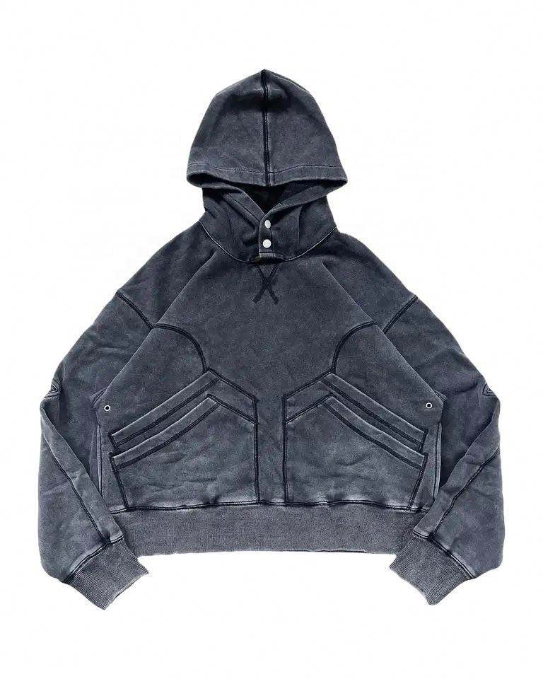 Custom Logo Oversized Vintage Washed Elbow Paneled Multi Functional Pockets Snap Buttons Mens Hoodies,Shuliqi Apparel - Men's Clothing Wholesale Manufacturer,Custom Logo Oversized Vintage Washed Elbow Paneled Multi Functional Pockets Snap Buttons Mens Hoodies