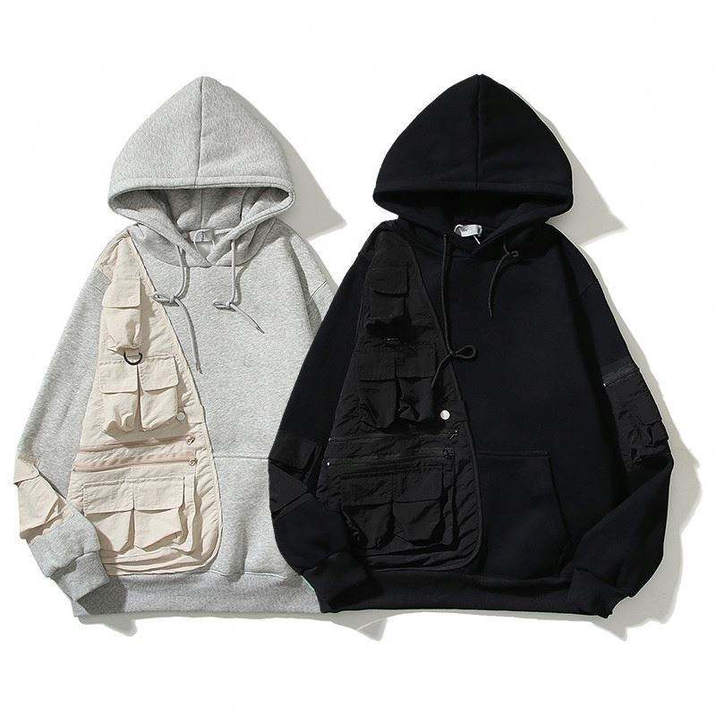 Custom Design Embroidery Multi-Pockets Patchwork Pullover Fleece Men's Retro Oversized Casual Hoodies,Shuliqi Apparel - Men's Clothing Wholesale Manufacturer,Custom Design Embroidery Multi-Pockets Patchwork Pullover Fleece Men's Retro Oversized Casual Hoodies