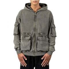Custom Logo Cotton Heavyweights Mens Cargo Track 3D Pockets Vintage Stone Washed Full Zip Up Hoodies,Shuliqi Apparel - Men's Clothing Wholesale Manufacturer,Custom Logo Cotton Heavyweights Mens Cargo Track 3D Pockets Vintage Stone Washed Full Zip Up Hoodies