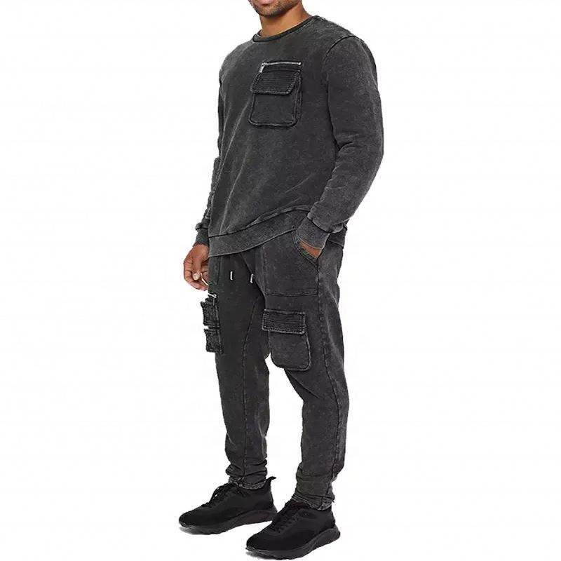 Custom Men Long Sleeve Zipper Cargo Pockets Crewneck Pullover Acid Washed Vintage Cotton Fleece Sweatshirts,Shuliqi Apparel - Men's Clothing Wholesale Manufacturer,Custom Men Long Sleeve Zipper Cargo Pockets Crewneck Pullover Acid Washed Vintage Cotton Fleece Sweatshirts