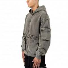 Custom Logo Cotton Heavyweights Mens Cargo Track 3D Pockets Vintage Stone Washed Full Zip Up Hoodies,Shuliqi Apparel - Men's Clothing Wholesale Manufacturer,Custom Logo Cotton Heavyweights Mens Cargo Track 3D Pockets Vintage Stone Washed Full Zip Up Hoodies