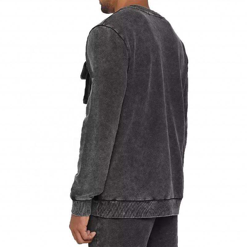 Custom Men Long Sleeve Zipper Cargo Pockets Crewneck Pullover Acid Washed Vintage Cotton Fleece Sweatshirts,Shuliqi Apparel - Men's Clothing Wholesale Manufacturer,Custom Men Long Sleeve Zipper Cargo Pockets Crewneck Pullover Acid Washed Vintage Cotton Fleece Sweatshirts